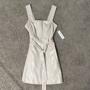 Brand New Shoshanna Sleeveless Faux-Leather Belted Mini Dress in Cream size 2